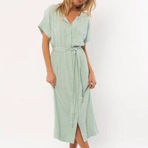 Amuse Society Sage/Mint Green midi dress with pearl buttons